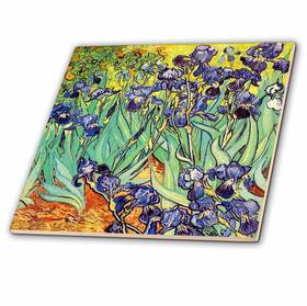 3drose 155630 Irises By Vincent Van Gogh 1889 Purple Flowers Ceramic Tile 6-inch
