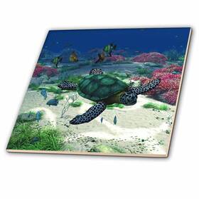 3drose 172910 Sea Turtle Ocean Tropical Fishes Corals Ceramic Tile 6-inch