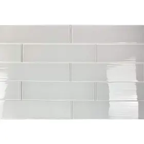 Ghmmre0416-mi Abolos Italian White 4 Inch X 16 In 6 Mm. Textured Large Format Glass Subway Wall Tile
