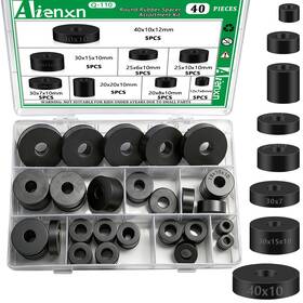Aienxn Q-110 40pcs 8 Sizes Black Round Rubber Spacer Assortment Kit