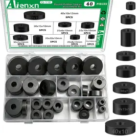 Q-110 Aienxn 40pcs 8 Sizes Black Round Rubber Spacer Assortment Kit