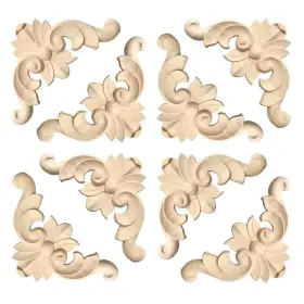 Appliq-005 Aiminjey 20 Pcs Decorative Wood Flower Carved Appliques Corner Onlay Diy Unpainted Solid
