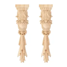 Woodappliq-011 Aiminjey 2 Pack Decorative Long Wood Carved Appliques Onlays 2.8 X 11.8 Inch Unpainte