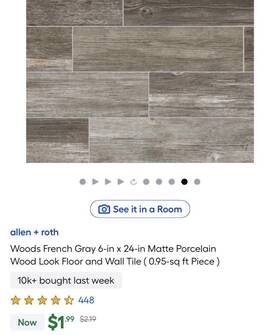 Allen Roth 0856987 Woods French Gray 6x24 Matte Porcelain Wood Look Tile 16pcs
