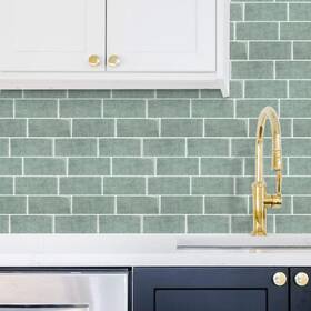 Alwayspon T80764 10pcs 3d Self-adhesive Subway Tile Light Green Marble Peel And Sti