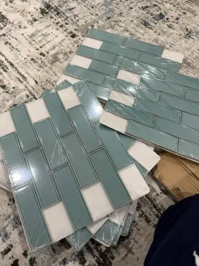 0253354 American Olean 8x Union View Teal Glazed Ceramic Checkered Wall Tiles 12 Inch X15
