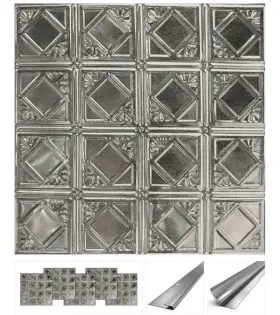American Tin Ceilings 694157824826 5-pack With Trim Kit In Pattern #19 And Unfinished Color 24 Inch X 20 Sq Ft