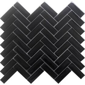 Apollo Tile 445025595552 Black 11 Inch X 12.6 Herringbone Polished Glass Mosaic 4.81 Sq. Ft./cas
