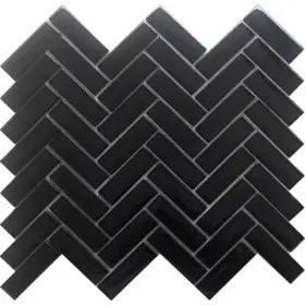 Apollo Tile 445025595552 Black 11 Inch X 12.6 Herringbone Polished Glass Mosaic 4.81 Sq. Ft./cas