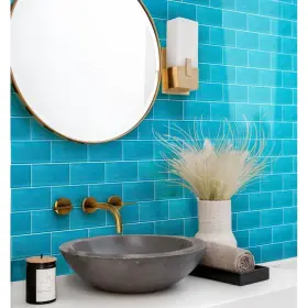 Apollo Tile 840175524044 40 Pack 3-in X 6-in Cerulean Blue Rectangular Subway Glossy