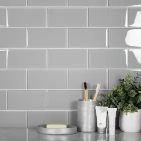 Apollo Tile 840175524099 3 Inch X 6 Colorway Glossy Gray Glass 5 Sq Grey