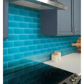 Apollo Tile 840175524167 40 Pack 3-in X 6-in Cerulean Blue Rectangular Subway Matte