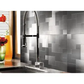 Art3d 728370564662 12 Inch X12 Peel And Stick Metal Tile-puzzle Brush Silver