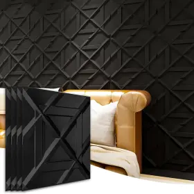 A10054bk Art3d Pvc 3d Wall Panel Decorative Tile In Black 12-pack 19.7 Inch X19.7