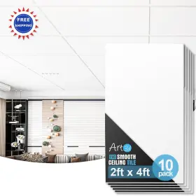 A10921 Art3d Drop Ceiling Tile 2ft X 4ft 10 Pack Fire Rated Waterproof Pvc White Smooth