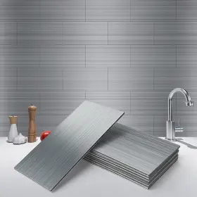 A16020p100 Art3d 100-pieces Peel And Stick Stainless Steel Backsplash Self-adhesive Metal T