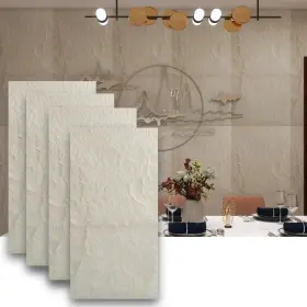 Artslat 726084848139 4-pack 3d Pu Stone Wall Panels For Interior Decor Faux Accent Tiles White