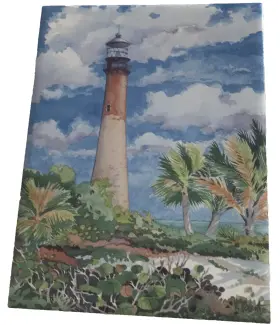 Cci-eh1atcs Artwork On Tile Tropical Ocean Lighthouse Accent And Decor Art 6 Inch X8 Cactus Palm Trees Sm62