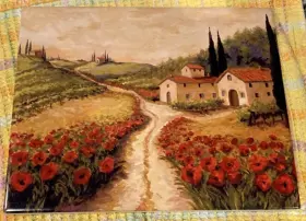 Cerp-378 Artwork On Tile Jm078cs Ceramic Mural Backsplash Margosian Tuscan Poppy Landscape