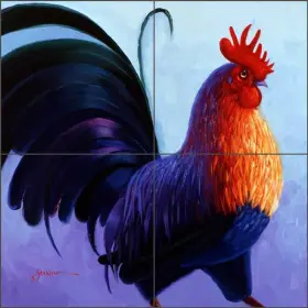 Msa050cs Artwork On Tile Rooster Backsplash Mikki Senkarik Kitchen Art Ceramic Mural Msa050