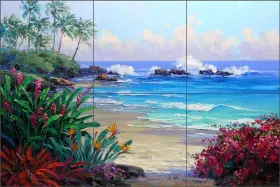 Msa078cs Artwork On Tile Tropical Backsplash Mikki Senkarik Seascape Art Ceramic Mural Msa078