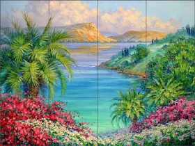 Msa304cs Artwork On Tile Tropical Backsplash Mikki Senkarik Landscape Art Ceramic Mural Msa304