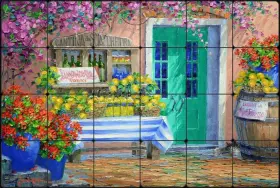 Msa310ts Artwork On Tile Limoncello Stone Backsplash Mikki Senkarik Tuscan Art Mural Msa310