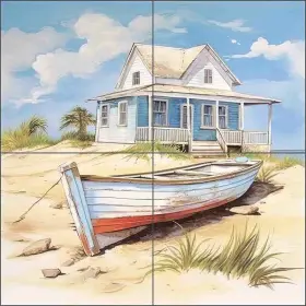 Ob-laz183-23cs Artwork On Tile Cottage Backsplash Lazar Studio Coastal Art Ceramic Mural Ob-laz183-23