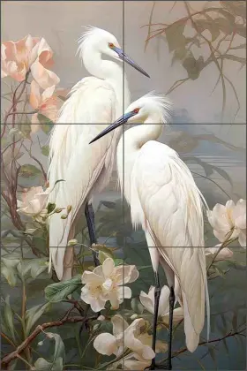 Ob-sh2291cs Artwork On Tile Egret Backsplash Steve Hunziker Bird Art Ceramic Mural Ob-sh2291