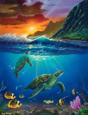 Pov-jwa026atcs Artwork On Tile Turtle Accent And Decor Jeff Wilkie Undersea Art Pov-jwa026at
