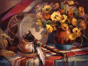 Artwork On Tile Rw-mja007cs Southwest Backsplash Maxine Johnston Native Art Ceramic Mural Rw-mja007