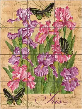 Sm111cs Artwork On Tile Butterfly Iris Backsplash Sara Mullen Flower Art Ceramic Mural Sm111