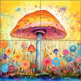 Artwork On Tile Wdw200-2cs Mushroom Backsplash Wdw Designs Ceramic Floral Art Mural Wdw200-2