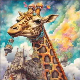 Wdw201-3cs Artwork On Tile Steampunk Giraffe Backsplash Wdw Designs Ceramic Art Mural Wdw201-3