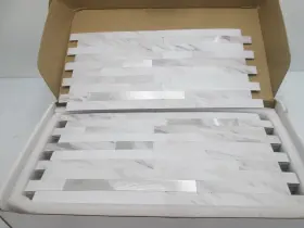 Auliget 705353698583 20 Sheets Faux Stone Peel And Stick Backsplash White Marble W Metal Silver Auliget 705353698583 20 Sheets Faux Stone Peel And Stick Backsplash White Marble W Metal Silver