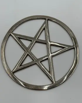 Rpen6 Azuregreen Large Pentagram Altar Tile Silver Toned Metal 5.75 Inch
