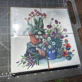 Banan Appeal 68048dm Vintage 4 Pc Ceramic Art Tile Mural Flower Garden Pots New Sealed