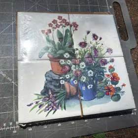68048dm Banan Appeal Vintage 4 Pc Ceramic Art Tile Mural Flower Garden Pots New Sealed 68048dm Banan Appeal Vintage 4 Pc Ceramic Art Tile Mural Flower Garden Pots New Sealed