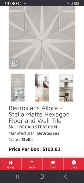 Bedrosians 689195809621 Allora Hexagon Matte Porcelain Tile 8.5 Inch X 10 Stella 29-pack 12.6