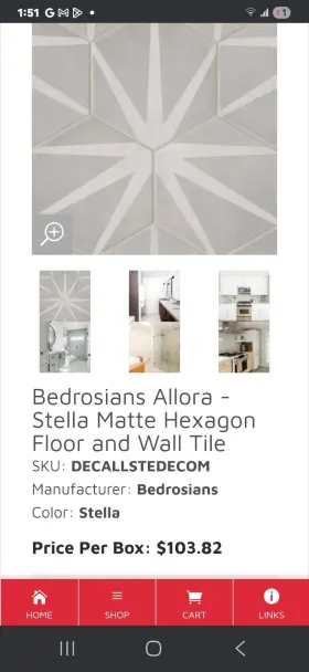 Bedrosians 689195809621 Allora Hexagon Matte Porcelain Tile 8.5 Inch X 10 Stella 29-pack 12.6