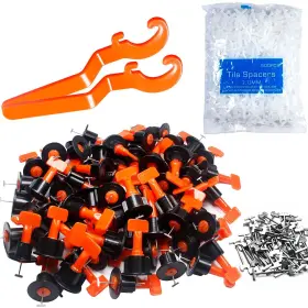 Beloosye 791296584182 Tile Leveling System Kit 50pcs Reusable Leveler Spacers 500pcs 1/12 Inch Cro