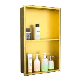 Bernkot Ba2-1424 Stainless Steel Shower Niche 14 Inch 24 Gold With 2-tiers Shelf No Tiled Neede