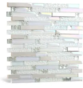 Hi2137mgd001 Blujellyfish Glass Metal Tile Iridescent White Mirror Stainless Steel Linear Wall Tiles