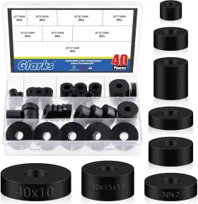 G-3088 Brand Glarks 40pcs 8 Sizes Round Rubber Spacer Assortment Kit Multi Purpose Black