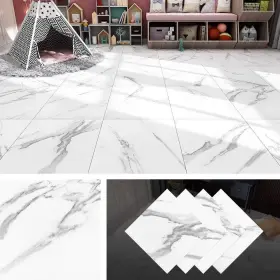 Branded 313045143183 White Peel And Stick Floor Tile Marble 12x12 Inch Waterproof Vinyl