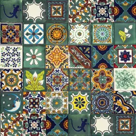 Fba-mix-15 Cerames Mexican Ceramic Tiles 4x4 Inch Patchwork With Green Pattern Mosaic - Verde