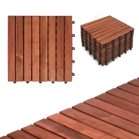 P10-teak Cloverholm 10pcs Interlocking Deck Tiles - 12 Inch X12 Acacia Wood Patio Easy Snap Floor