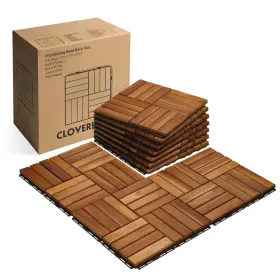Cloverholm Tiles P10 10 Pcs Interlocking Deck 12x12x0.75 Inches Waterproof Wood Patio Floor