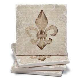 Conimar Group Llc 01-03119 Thirstystone Fleur De Lis 4 Pack Assorted Tumbled Tile Stone Fluer