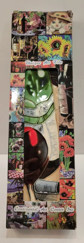 Continental Art Center Inc. 179870102878 Wall Tile 4 Inch X 15 Hanging Wine Bottle And Glass Contnental